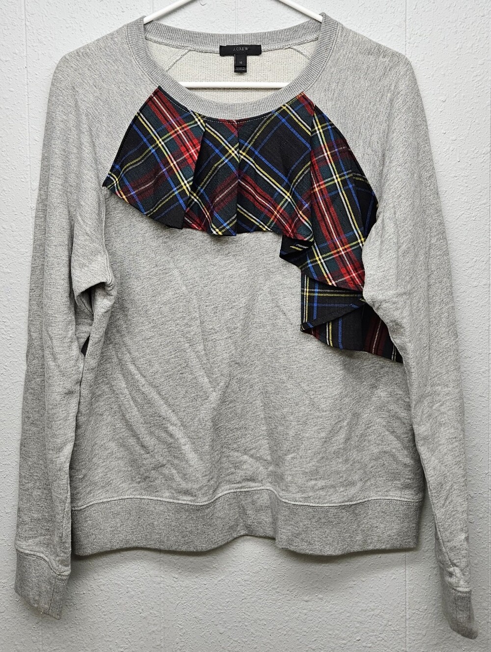 J.Crew Plaid Tartan Sweatshirt Pullover Womens M Academia Casual Preppy Tweed